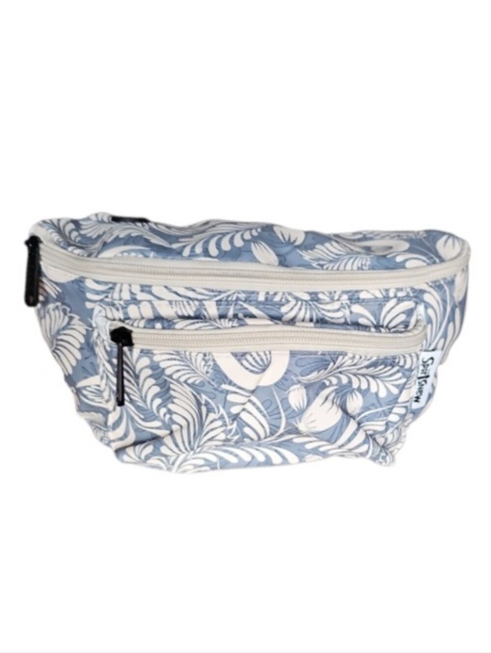 Sportsnew Floral Leaf Print Belt Bag Blue Cream Adjustable Waist Pack Travel